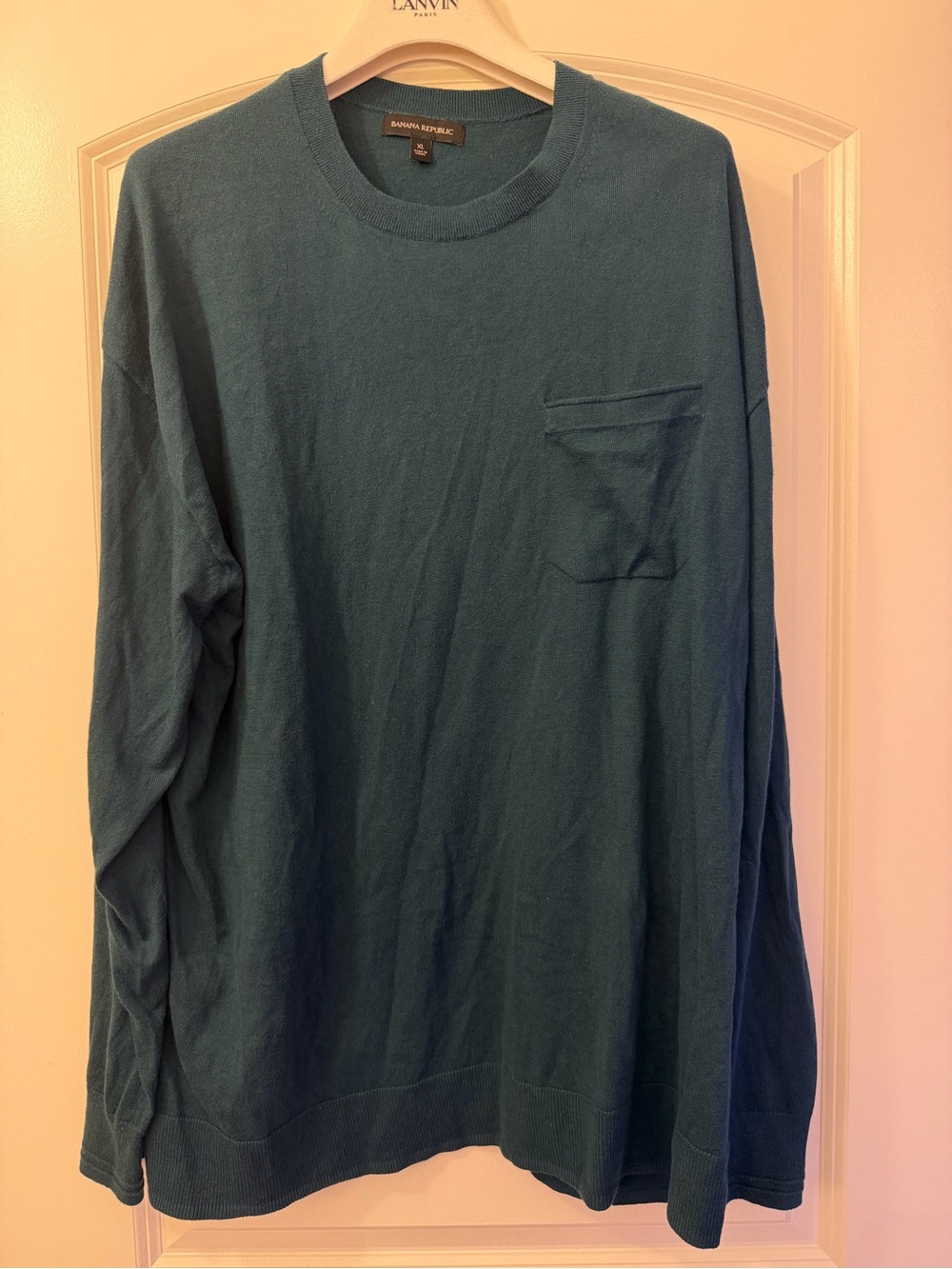 Banana Republic Men's Teal Crewneck Long-Sleeve Shirt with Chest Pocket